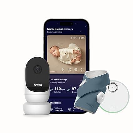 Owlet Dream Duo (Gen 2) Smart Baby Monitor Bundle – HD Video Camera + Wearable Sock Tracks Baby’s Oxygen, Heart Rate & Sleep