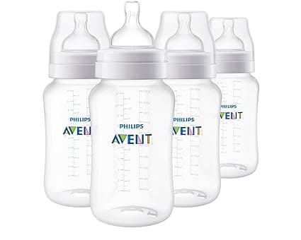 Philips Avent Anti-Colic Baby Bottles, 11oz, with Flow 3 Nipples, 3m+, 4pk, Clear, SCY106/04