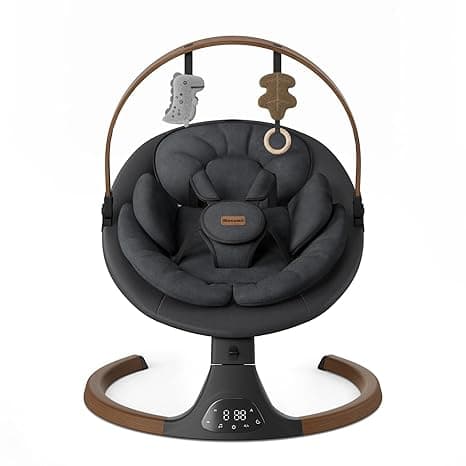 Baby Swings for Infants, Monamii Baby Swing, Bluetooth Infant Swing with Music Speaker, 5 Speeds and Remote Control, Indoor & Outdoor Use (Black)