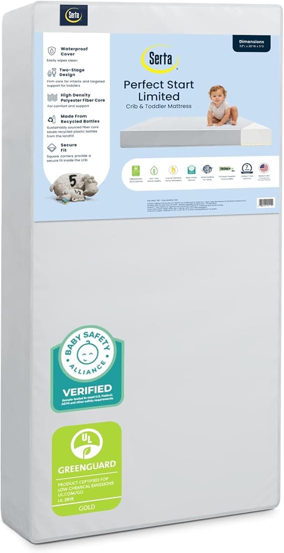 Serta Perfect Start Limited Dual Sided Baby Crib Mattress and Toddler Mattress, Breathable Fiber Core, GREENGUARD Gold Certified, Waterproof, 7 Year Warranty, Made in USA