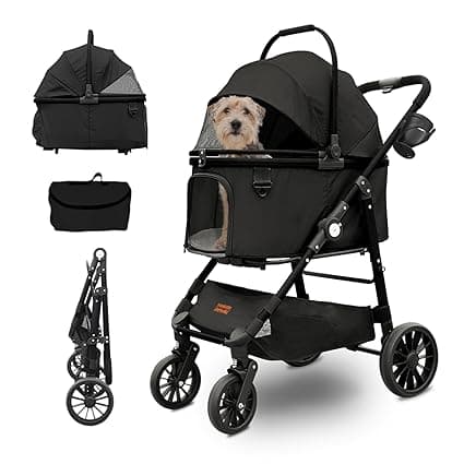 Extra Large Pet Stroller, Jumbo Dog Stroller Fits 3 Small Pets up to 50lbs, Heavy-Duty Stable Strollers with Shock Absorbing Wheels & Locking Brakes, for Walking, Jogging, Vet Visits