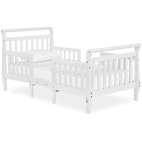 Dream On Me Emma 3-in-1 Convertible Wooden Toddler Bed in White, Baby Safety Alliance Certified, Low-to-Floor Design, Solid Pinewood with Safety Rails