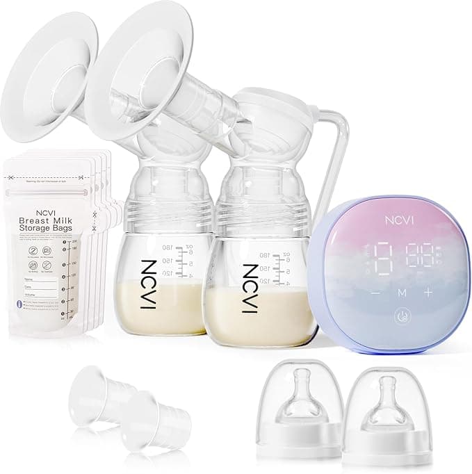 NCVI Double Electric Breast Pump 8122, Portable Milk Breastfeeding Pump with 4 Modes 9 Levels, Hospital-Grade Suction 280mmHg with 21mm & 24mm Flanges for Home, Office and Travel, USB Rechargeable