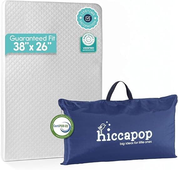 Hiccapop Playard Mattress Pad (38"x26"x1.25"), Playpen Pad, Portable Crib Mattress with Carry Bag, 1.25" Thick