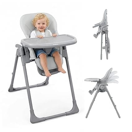 High Chair, Foldable High Chairs for Babies and Toddlers, Adjustable Height, Backrest and Footrest, Removable Tray, Gray