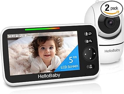 HelloBaby No WiFi Baby Monitor 5" Screen 30-Hour Battery Pan-Tilt-Zoom Video Upgrade with Camera and Audio, Night Vision, VOX, 2-Way Talk, 8 Lullabies and 1000ft Range, HB6550