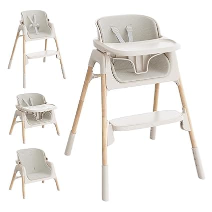 Mloong High Chair for Babies and Toddlers - Adjustable 4-in-1 Baby High Chairs with Dishwasher Tray, Easy Clean Highchair, Beige