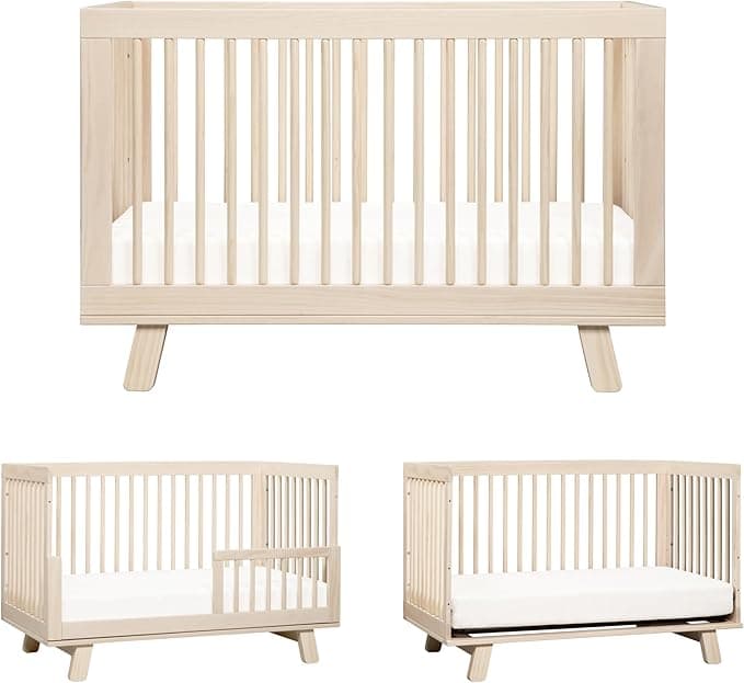 Babyletto Hudson 3-in-1 Convertible Baby Crib - GREENGUARD Gold Certified - Convertible Crib to Toddler Bed and Daybed - Baby Bed with 4 Adjustable Heights - Wooden Crib - Washed Natural