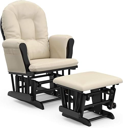 Storkcraft Premium Hoop Glider & Ottoman (Black with Beige)
