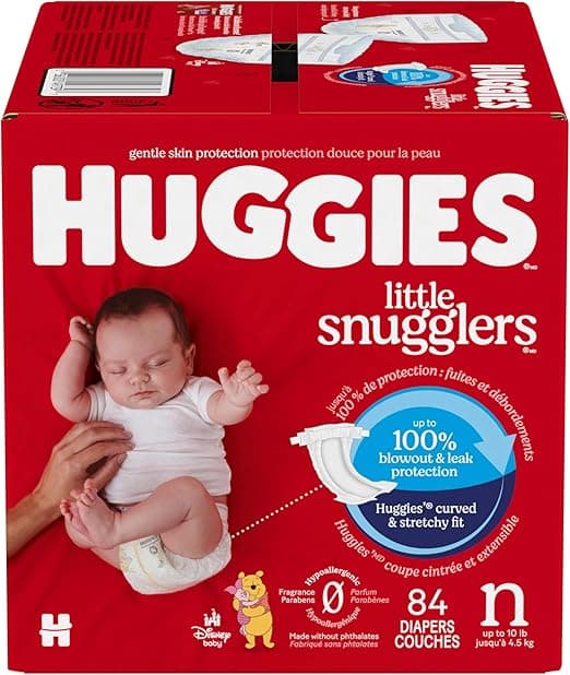 Huggies Size Newborn Diapers, Little Snugglers Baby Diapers, Size Newborn (up to 10 lbs), 84 Count, Packaging May Vary