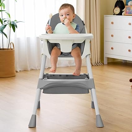 HARPPA 6-in-1 Convertible Baby High Chair for Toddlers, Foldable Highchair with Removable Tray for Eating & Playing, Adjustable 5-Point Safety Harness, Toddler High Chair with PU Cushion, Grey
