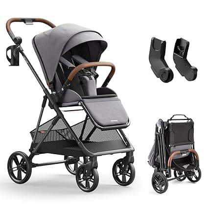 MAMAZING Air Lux Baby Stroller, Carbon Fiber Frame Only 15.8lbs, Compact Fold Toddler Stroller with Reversible Seat with Infant Insert, Included UPF 50+ Canopy, Large Storage Basket & Car Seat Adapter