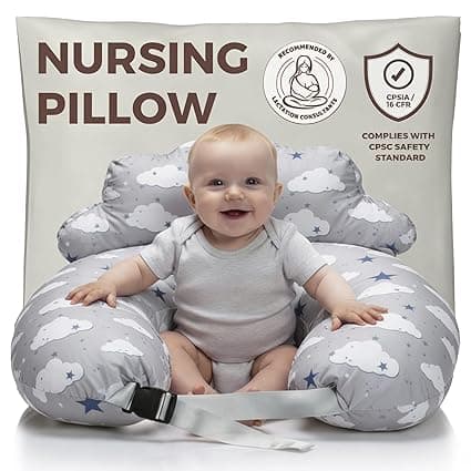Nursing Pillow – Breastfeeding Pillows with Security Fence for Enhanced Support & Comfort – Removable Cotton Cover, Adjustable Waist Strap, Newborn Essentials Must Haves Baby Registry Search