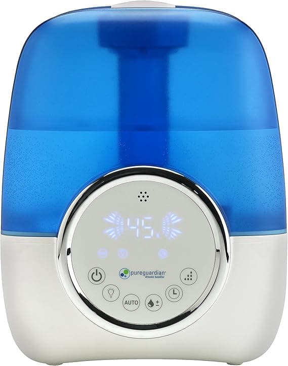 PureGuardian 13.5L Output per Day Ultrasonic Cool Mist Humidifier, Single Room, Desk, Office, Bedroom, Baby, Portable, Night Light, Auto Shut-Off, Pure Guardian H1250