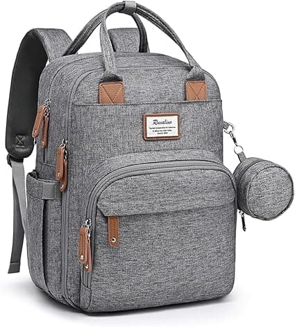 RUVALINO Diaper Bag Backpack-Multifunction Travel Baby Diaper Bag with Changing Pad, Insulated Bottle Holders & Pacifier Case, Large Capacity, Waterproof, Gray