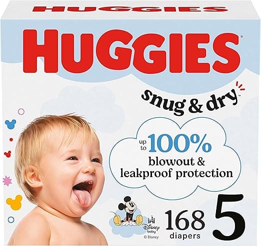 Huggies Size 5 Diapers, Snug & Dry Baby Diapers, Size 5 (27+ lbs), 168 Count (6 Packs of 28), Packaging May Vary