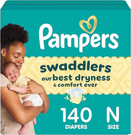 Pampers Swaddlers Diapers, Size 0 (up to 10 lbs), 140 Count, Absorbent, Keeps Baby Dry and Comfortable, Skin Safe Disposable Baby Diaper (Packaging May Vary)