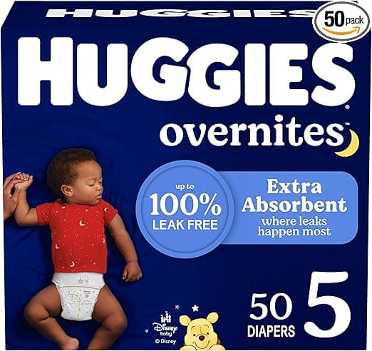 Huggies Overnites Size 5 Overnight Diapers (27+ lbs), 50 Ct, Packaging May Vary
