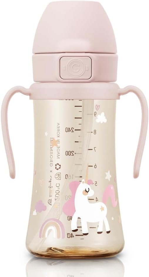 GROSMIMI Flip Top Spill Proof Sippy Cup, PPSU, BPA Free, 10 oz, Stage 2 Straw for Toddlers (Unicorn)