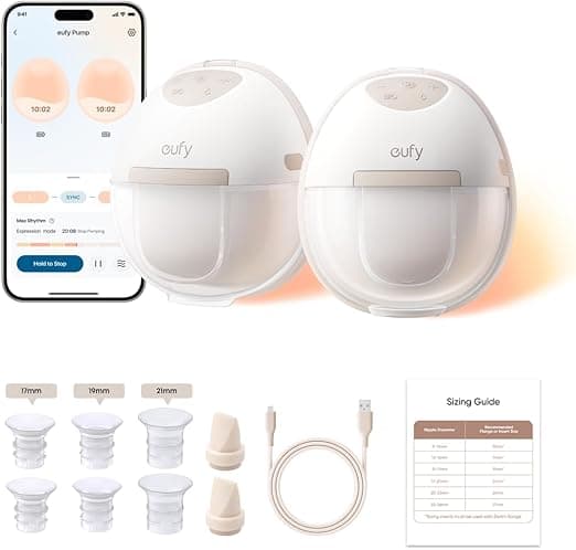 eufy Security Heated Breast Pump Hands-Free E20, Wearable with Innovative HeatFlow, 3 Heat Levels, Optimized Rhythm via App, Hospital-Grade Suction, Leakproof, Ultra-Slim and Quiet for in-Bra Use
