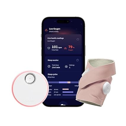 Owlet Dream Sock – Smart Wearable Baby Monitor, Infant Pulse Oximeter Tracks Oxygen & Heart Rate | Parents Receive Alerts, Sleep & Health Insights via App | Dusty Rose