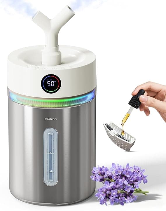 Feekaa Stainless Steel Humidifier, 4L/1Gal Cool Mist Humidifiers for Bedroom, Easy to Clean Dishwasher Safe Humidifier Large Room with Diffuser, Humidifiers for Baby Nursery Living Room Office Plant