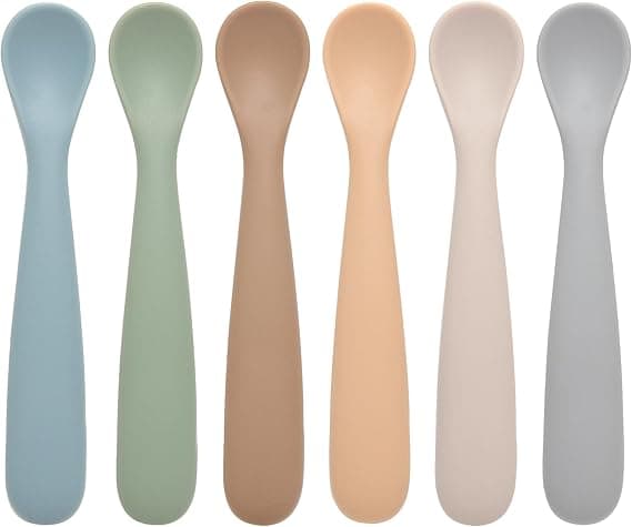 Baby Spoons, 6 Pack First Stage Silicone Feeding Spoons, Soft Tip Feeding Baby Utensils, Baby Led Weaning Supplies Training Spoons, Dishwasher and Boil Safe