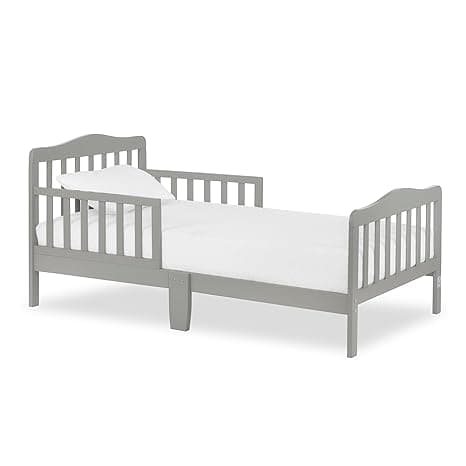 Dream On Me Classic Design Toddler Bed in Cool Grey, Low-to-Floor Wooden Bed with Safety Rails, GREENGUARD Gold & BSA Certified, Non-Toxic Finish