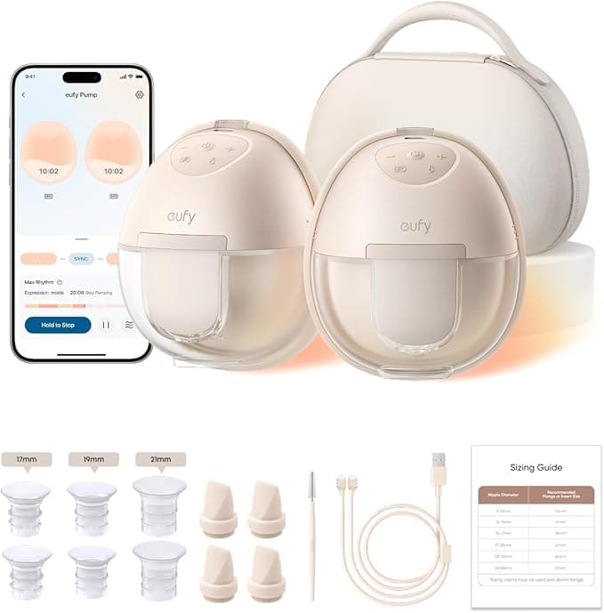 eufy Security Breast Pump S1 Pro, Heated Wearable, Slim Hands-Free with Industry-Leading HeatFlow Tech, Wireless Charging Case, App-Controlled OptiRhythm, Hospital-Grade Suction, in-Bra Use