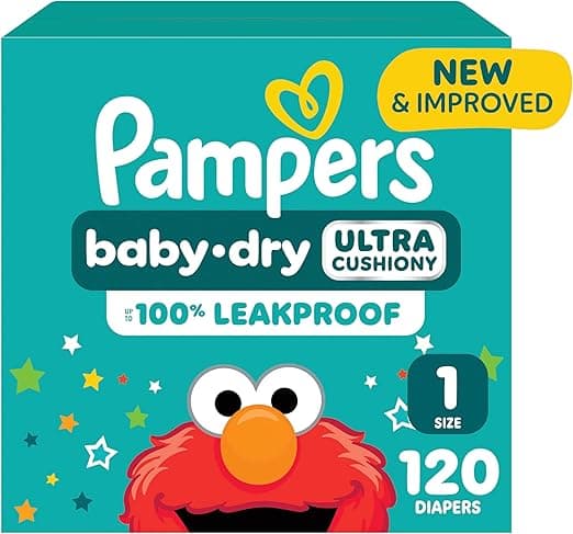 Pampers Diapers - Baby Dry - Size 1, 120 Count, Absorbent Disposable Infant Diaper (Packaging May Vary)
