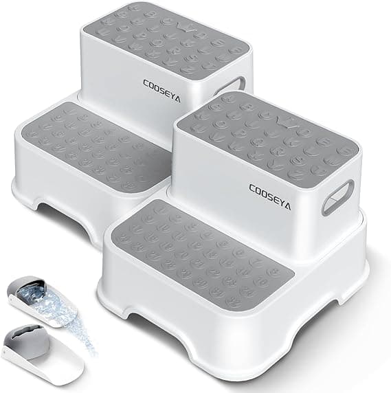 COOSEYA 2 Step Stools for Kids,Toddler Step Stool for Bathroom Sink,No-Slip Double up Stepping for Toddlers Bathroom, Multifunctional Toilet Potty Stool for Kids,Toilet Potty Training(2 Packs)