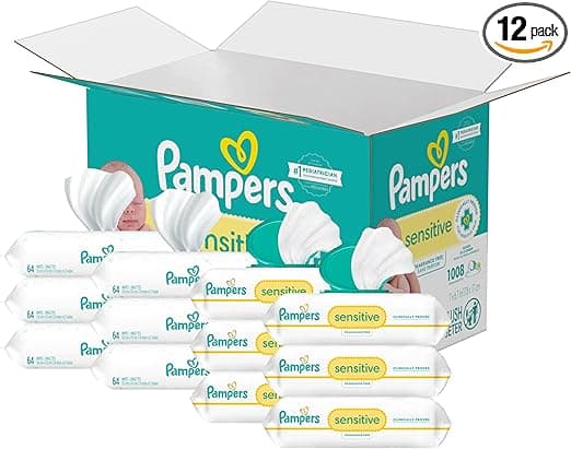 Pampers Sensitive Baby Wipes, Water Based, Hypoallergenic and Unscented, 8 Flip-Top Packs, 4 Refill Packs (1008 Wipes Total)