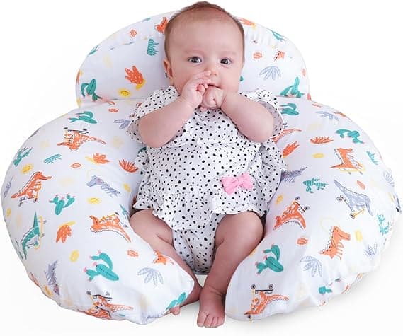 Nursing Pillow, More Support for Mom and Baby, Removable Cotton Cover and Colorful Animal Patterns, Machine Washable, Plus Size Baby Pillow, White, Pallet of Product