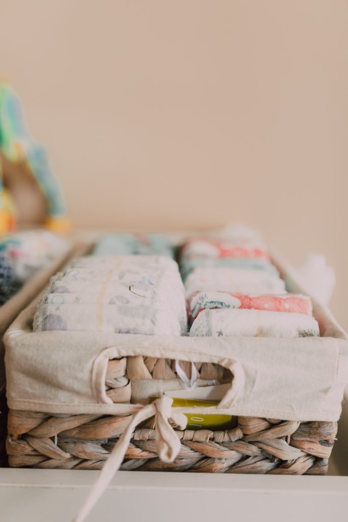 A photograph of Cloth and disposable diapers
